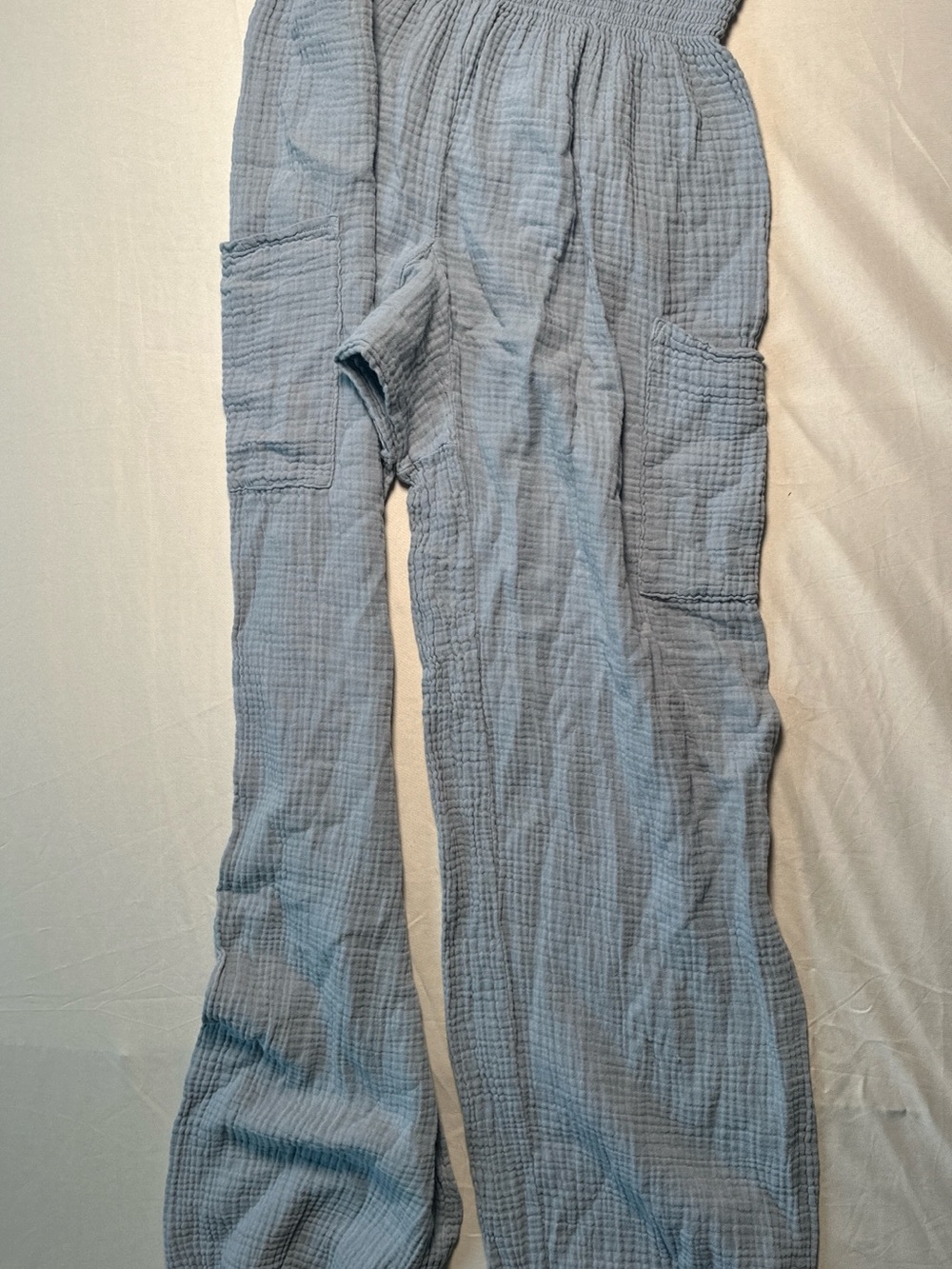 bobi Pale Blue Cotton Gauze Cargo Joggers